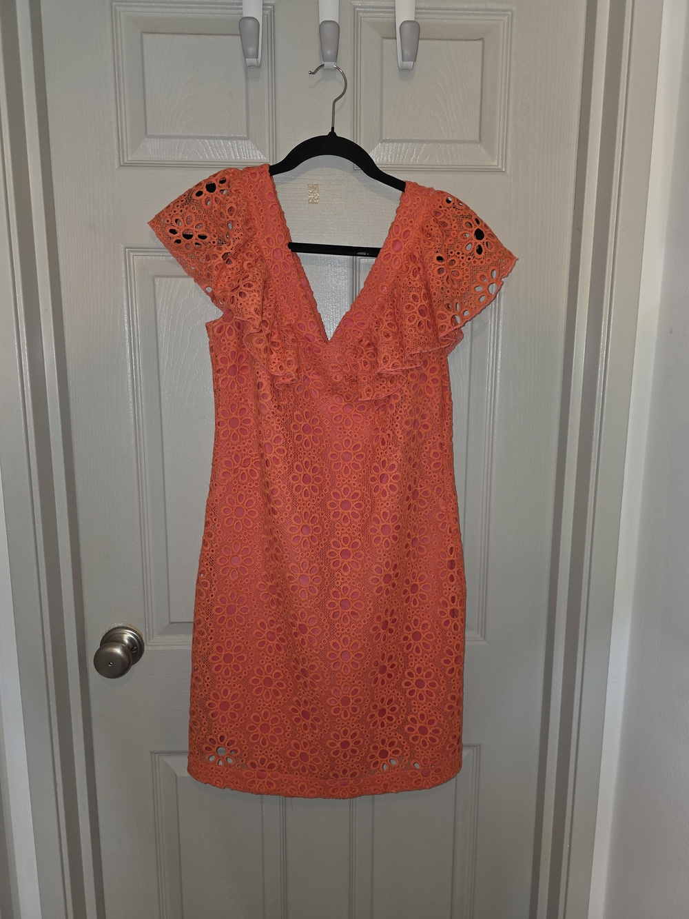 Trina Turk Neriah NWT Eyelet Ruffle V-Neck Mini Dress in Orange
